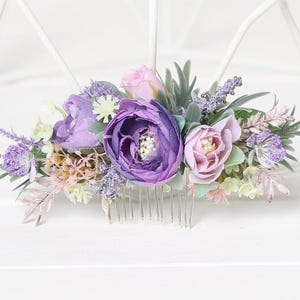 Mauve Floral Hair Comb: Lavender Lilac Wedding Headpiece