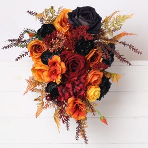 Black Rust Orange Gothic Wedding Bouquet: Terracotta Fabric Flowers