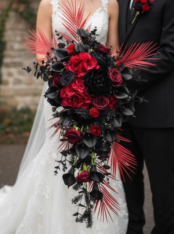 black bridesmaid dresses with red bouquet Bouquet Ebony Rose Bridesmaid Dresses Black Bridesmaid Gowns With Red Bouquets