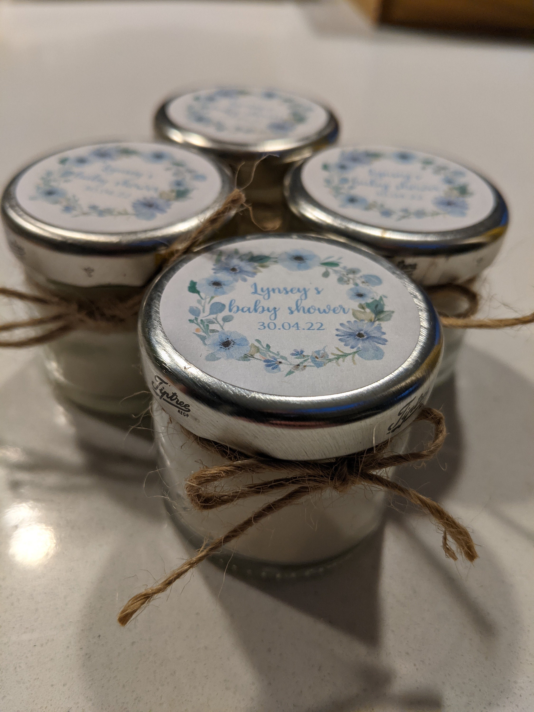 Handmade Soy Wax Jar Candles with White Flowers - Perfect Wedding Favors