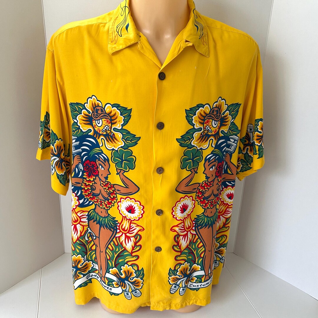 【希少！】90s y2k MAMBO LOUD SHIRTS アロハシャツ 半袖 MAMBO Loud SHIRT Rare Vintage 1998-yellow Hawaiian Style