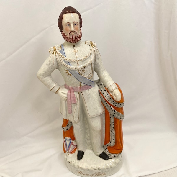 Large Antique Statue Prince Edward Prince of Wales-Staffordshire Pottery Royal Figure-Victorian 1870s-Decorative Home Display-17 inches-44cm