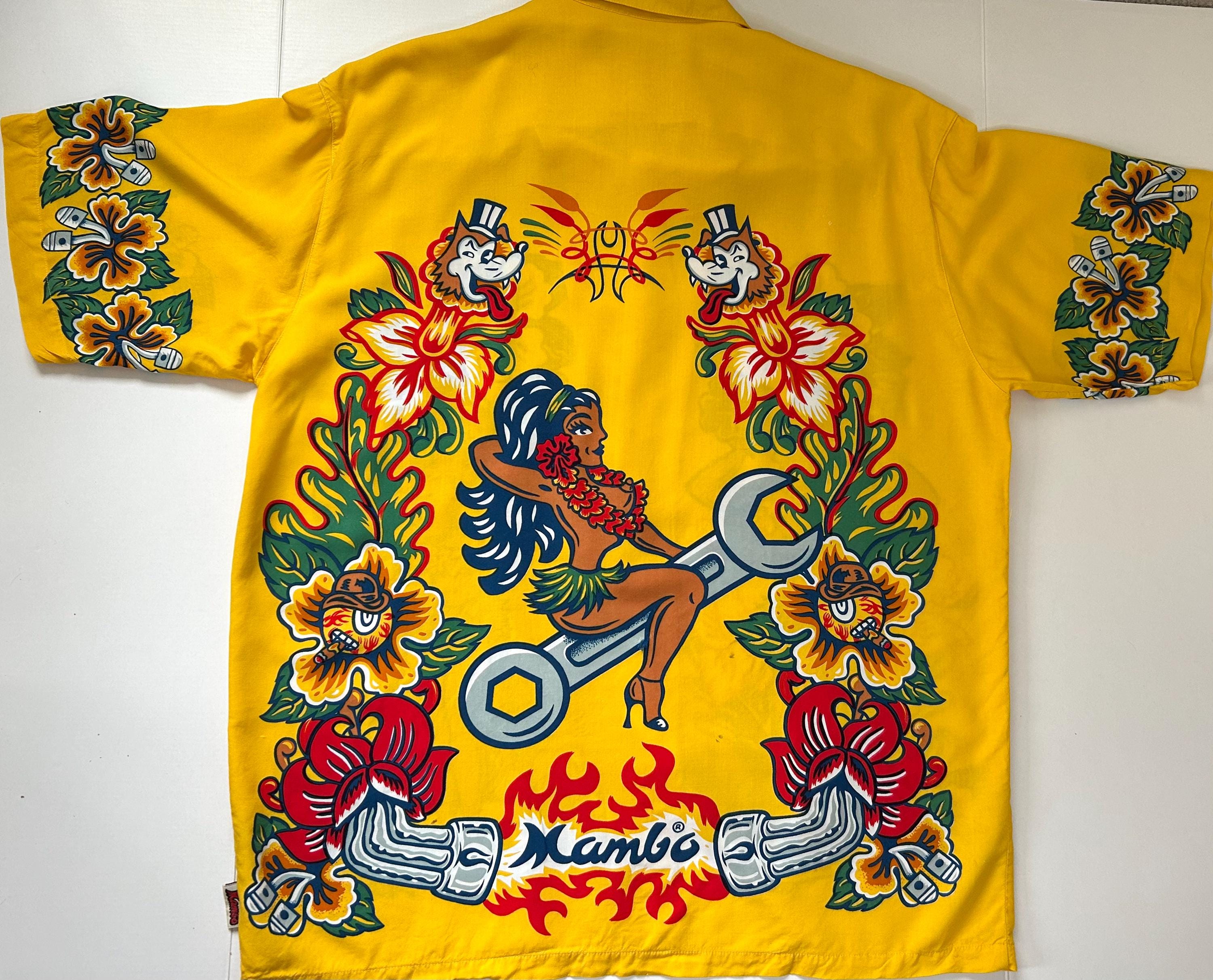 【希少！】90s y2k MAMBO LOUD SHIRTS アロハシャツ 半袖 MAMBO Loud SHIRT Rare Vintage 1998-yellow Hawaiian Style