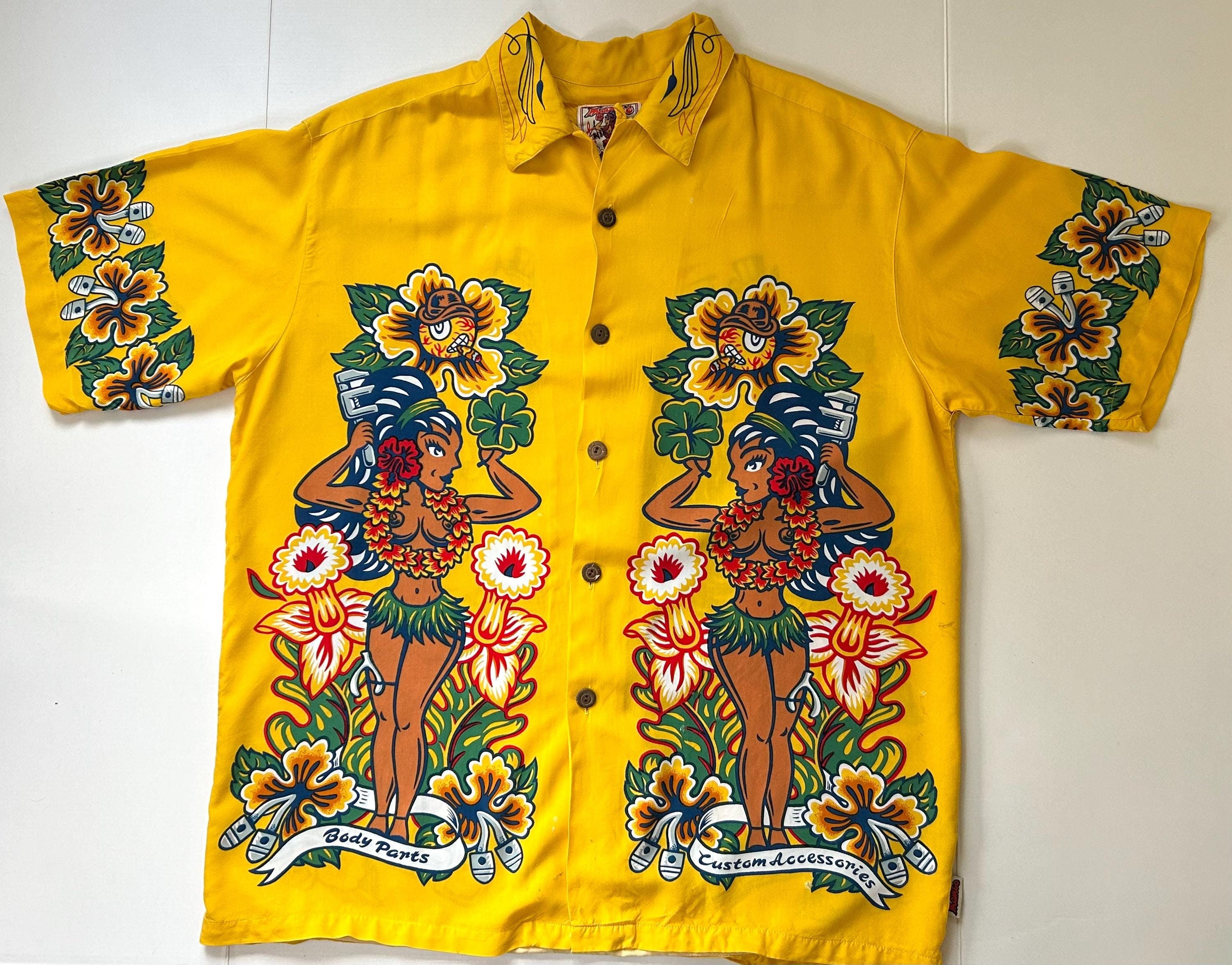 ☆90s Mambo LOUD SHIRTS総柄レーヨン半袖アロハシャツ