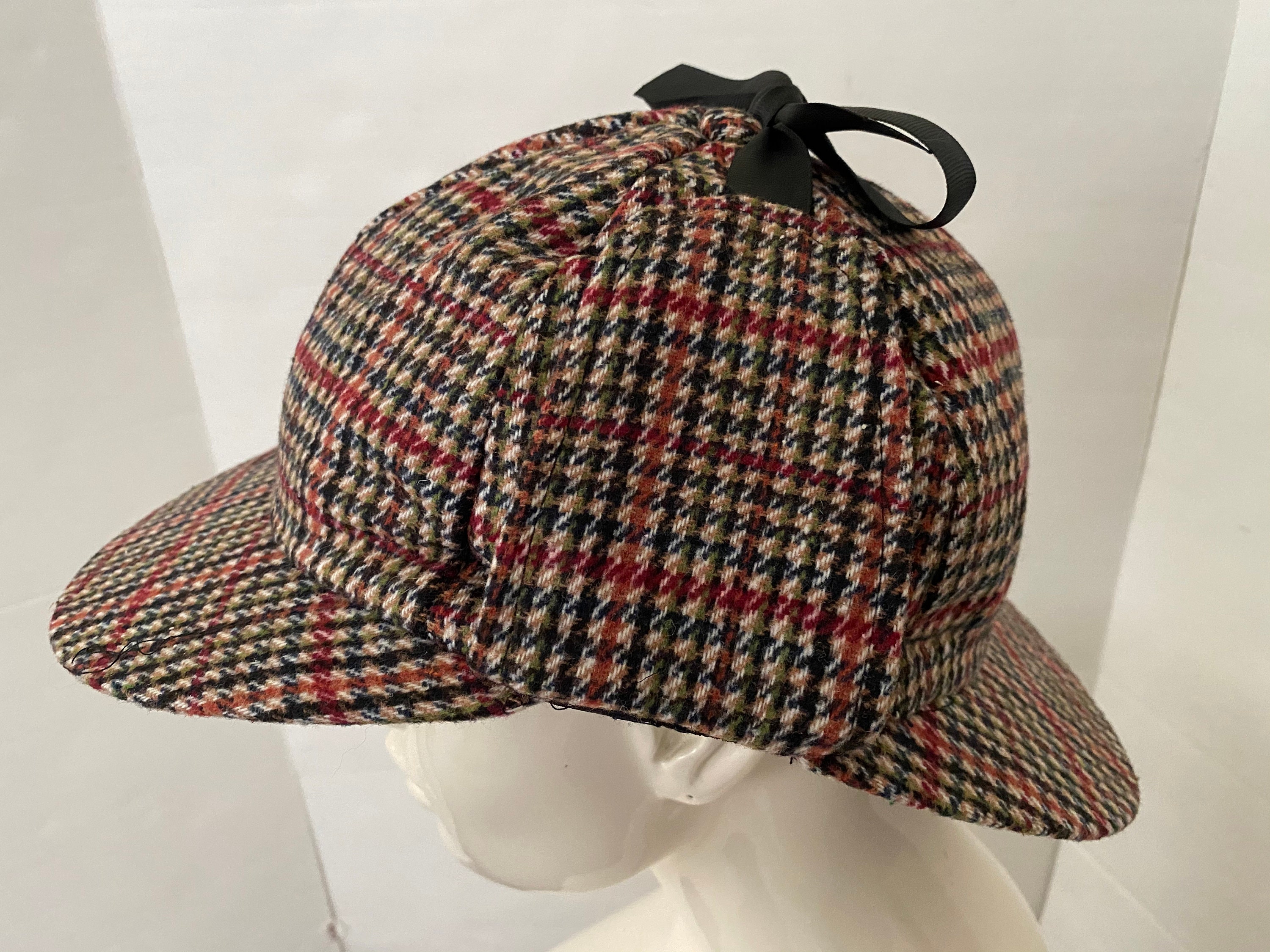 Sherlock Holmes Tweed Deerstalker hat with Two Peaks and Ear Flaps