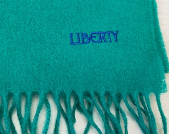 LIBERTY of London Scarf -GREEN Lambswool-Vintage 1990's - Made in Scotland-Long Length- Gift for Him- Classic Gift-Gift for Her