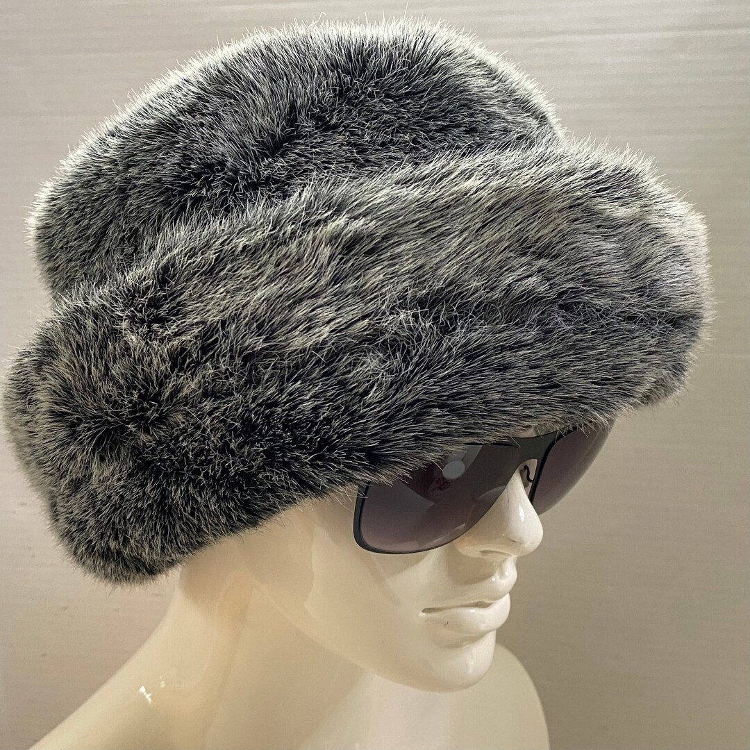 Womens Faux Fur Hat Grey Black Flecked Quality Thick Fur Etsy
