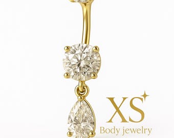 Conjunto de brincos de ouro maciço 14k, piercing de barriga pendurado, rosca interna, 14g, 10 mm (sem níquel)