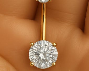 Piercing de umbigo em ouro maciço 14k, conjunto Prug, piercing de umbigo com rosca interna..14g..10 mm OU 8 mm