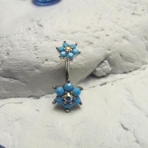 Turquoise Double Flower Prung Set Belly Ring