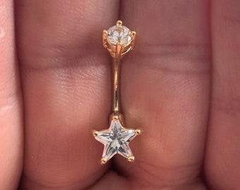 Golden Star prung top Belly Ring.. 14g.. 10 mm