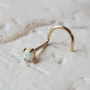 14kt Solid Gold White Opal Nose Ring Stud..20g...2mm opal
