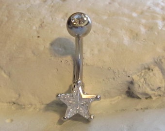 Star cz Surgical Steel Navel Belly Ring..14g .10mm