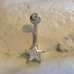 Star cz Surgical Steel Navel Belly Ring..14g .10mm
