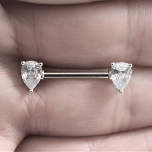 TearDrop Gem Nipple Barbell..14g..16mm(single one)