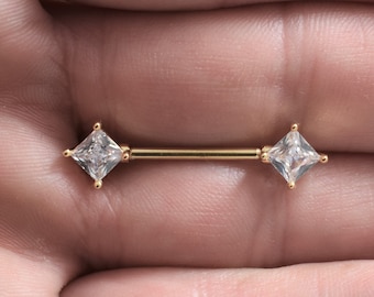 Golden Square Gen Nipple Barbell..14g..16mm(single one)