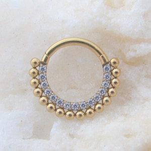 Golden Daith,Septum Hinged Paved cz hoop ring Clicker..16g..8mm