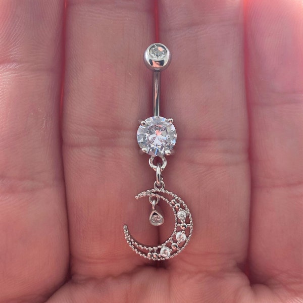 Moon Dangly cz Belly button ring..14G..10mm