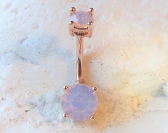 Rose Gold, Rose Opalescent Brilliant Gem Surgical steel navel Belly Ring..14g..10mm(B22RG)