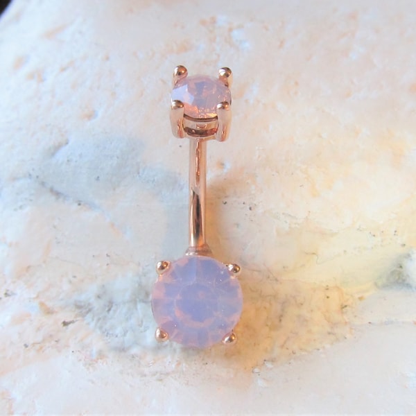 Rose Gold, Rose Opalescent Brilliant Gem Surgical steel navel Belly Ring..14g..10mm