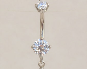 14k Solid White Gold Dangly Navel,Belly button Ring..Internally Threaded..14g..10mm