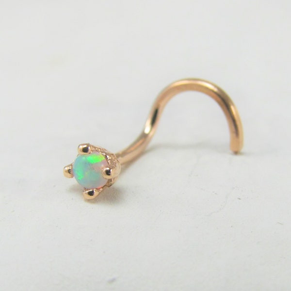 14k Rose Gold Tiny 1.5mm Opal Nose Ring Stud..20g..Solid Gold