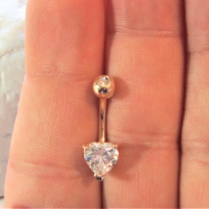 Rose Gold Plated Surgical Steel Heart cz Belly Button Ring.14g..10mm