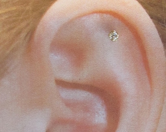 14k ソリッド ゴールド タイニー ヘリックス、軟骨プルング セット CZ バーベル イヤリング スタッド..16g..6 mm