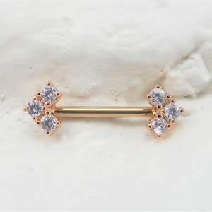 Rose Gold Nipple Cz Arrows Surgical Steel Barbell..14g..12mm OR 14mm(single one)