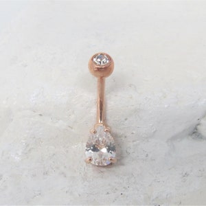 Rose Gold Plated Teardrop Belly Button Ring..14g..10mm