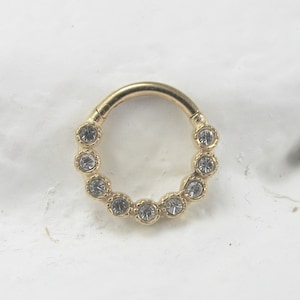Gold Daith,Septum Crown cz Surgical Steel Clicker..16g ..8mm