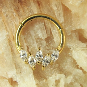 Gold pvd,Surgical Steel 4 marquise Septum,Daith clicker ring..16g..8mm