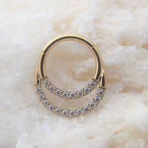 Gold Septum,Daith Double Lined cz Plated Surgical Steel Clicker ring..16g..8mm