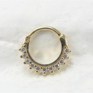 14k Gold Daith Clicker..Lined cz&#39;s..16G..8mm..Solid Gold