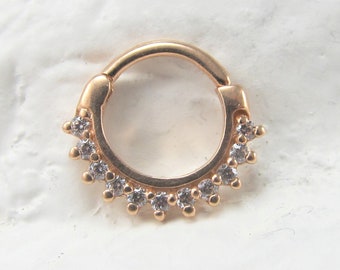 14k Rose Gold Daith Clicker..Lined cz's..16G..8mm..Solid Rose Gold