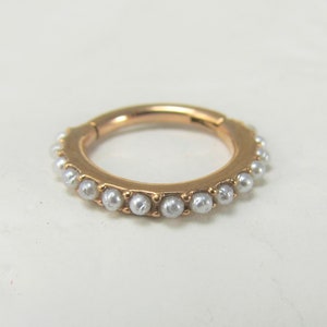 Rose Gold Pearl Helix piercing Surgical Steel Clicker Hoop Ring..16g..8mm