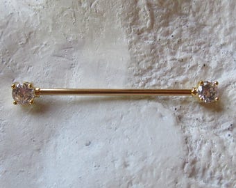 Golden Prung Set 4mm Cz's Industrial Barbell..14g..35mm