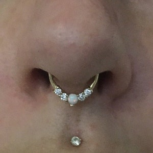 14k Gold Septum Opal and cz's Clicker..16G..8mm(5/16) Nickel free