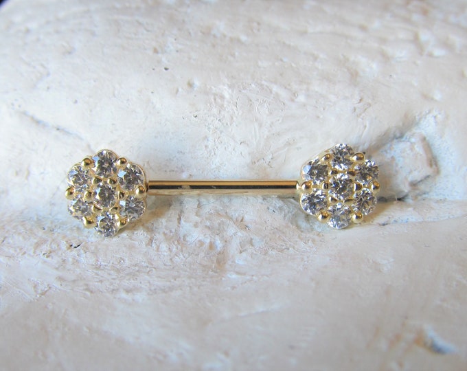 14k Solid Gold Nipple Flower 7mm single one Barbell,Internal Push/&Lock system..14g..14mm