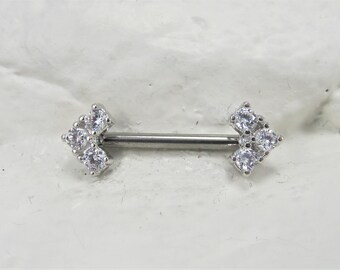 Pair of 2 Clear Crystal Archer Arrow Nipple Shields Ring Barbells Bars 14G 1.6mm 16G 1.2mm Piercings Piercing