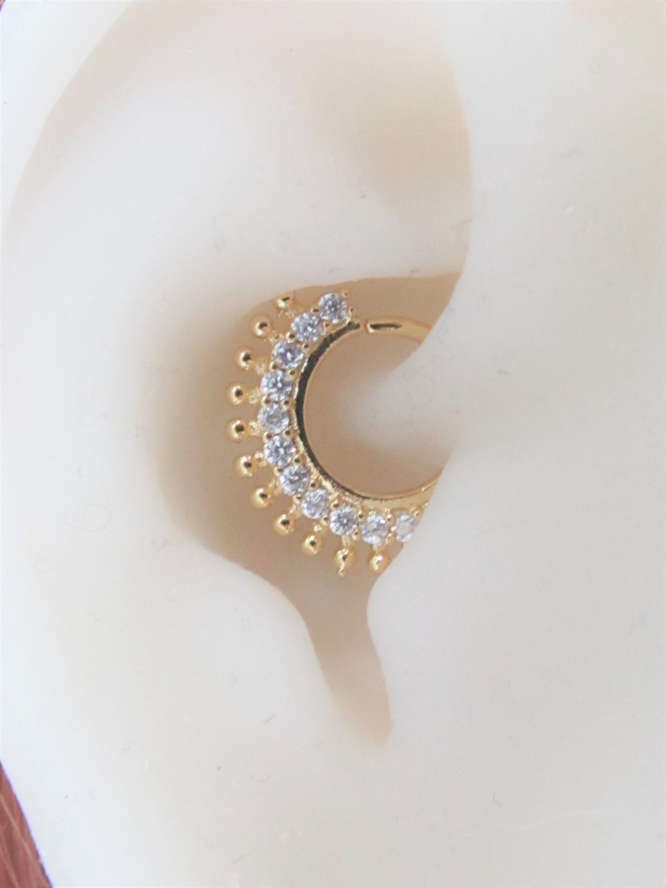 Gold Plated Daith Piercing,septum Cz Multiball..bendable Ring..16g