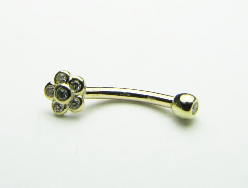 14k Solid Gold Eyebrow Ring 16g With Flower Cz's 16g Etsy