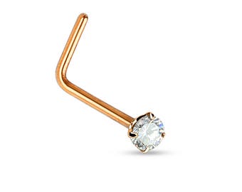 Rose Gold over Surgical Steel Prung Set Nose Ring Stud..20g..2mm Cz