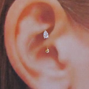 Rose Gold surgical steel Prung Set Tear Drop Daith Piercing Curved Barbell..16g..8mm..3mm ball(E01RG)