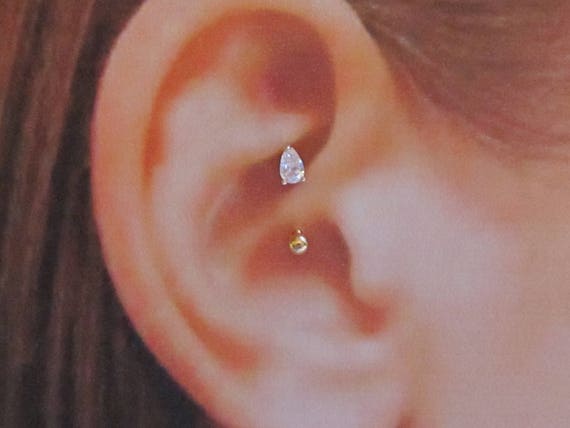 Rose Gold surgical steel Prung Set Tear Drop Daith Piercing Curved Barbell.16g.8mm.3mm ball E01RG