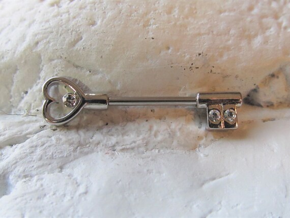 Heart Key Nipple Piercing Ring Barbell With Cz s.14g.16mmsingle One Etsy UK