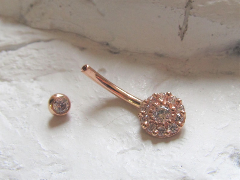 14k Solid Rose Gold Multi Flower Internally Threaded 14g..10mm High Quality