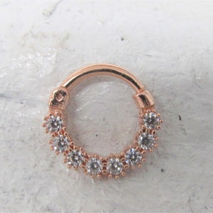 14k Solid Rose Gold Septum Clicker With clear cz's..16g..8mm