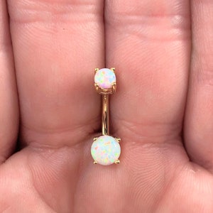 gold pvd plating,opal Surgical Steel Belly button ring..14g..10mm