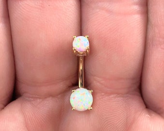 Longita Belly Button Rings Stainless Steel 14g Belly Rings for Women Opal Pearl Turquoise Navel Ring Belly Button Piercing Jewelry Pack Silver Rose Gold 10mm